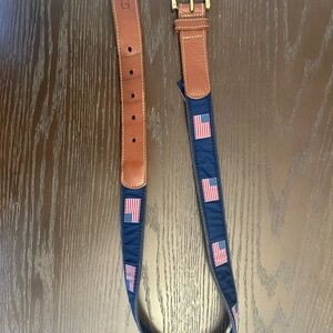 Vineyard Vines Navy and Brown Belt with American Flag Design